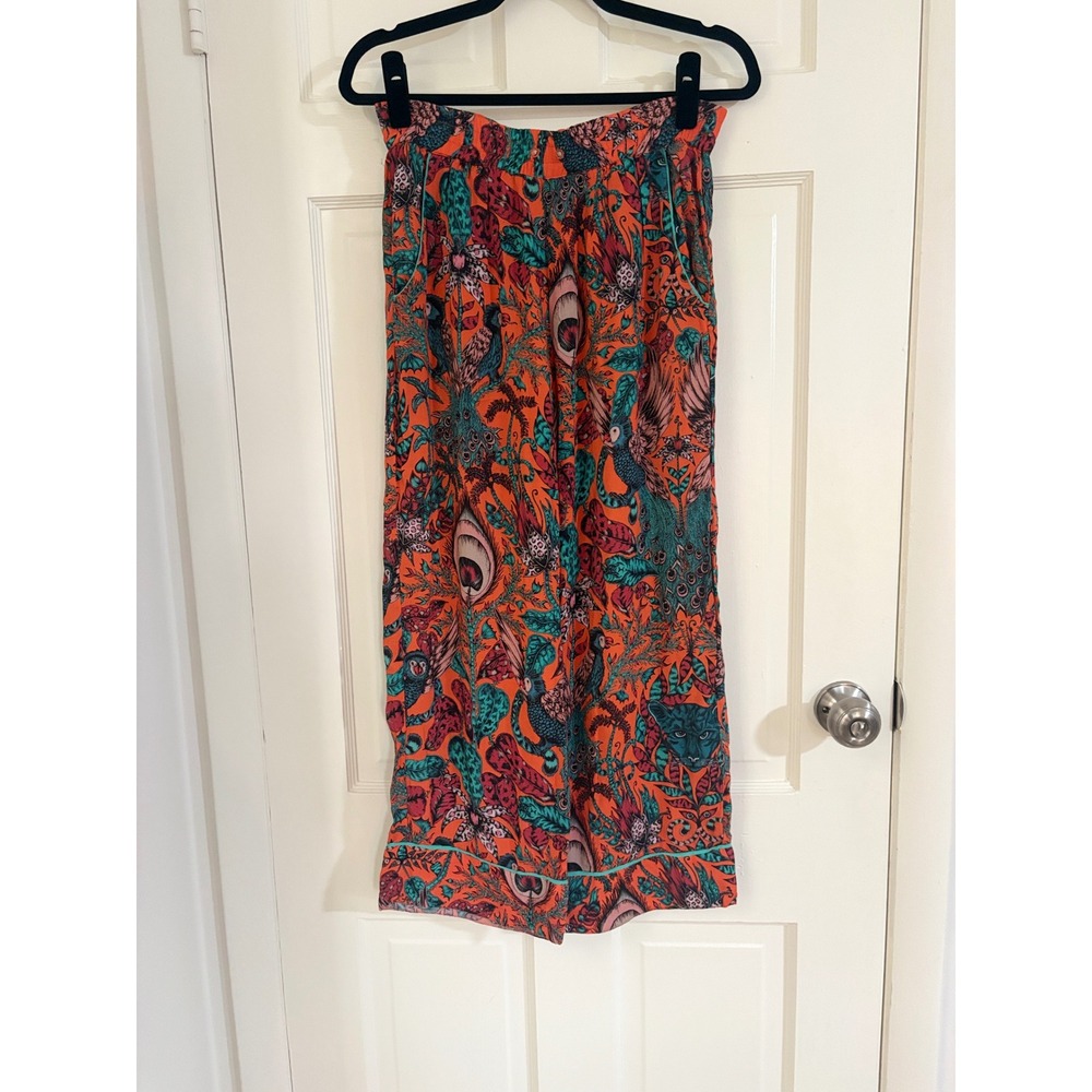 Anthropologie Emma J Shipley Orange Jungle Print Pajama Pants Wide Leg XS Petite